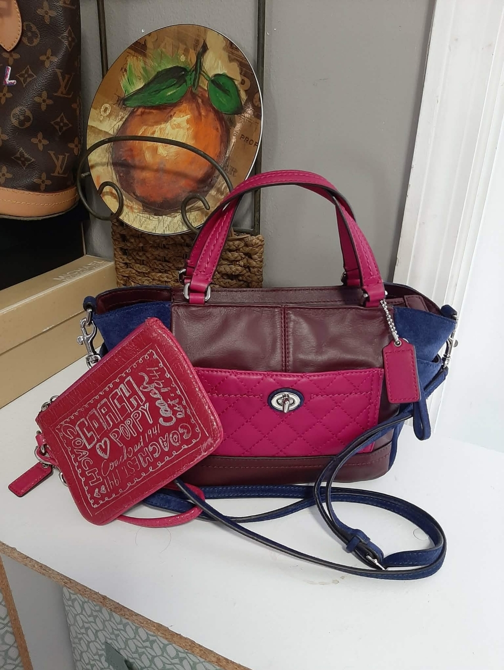 COACH 2013 Park Mini Leather/Suede "Carrie" Tote & Poppy Wristlet 2 Pc Set